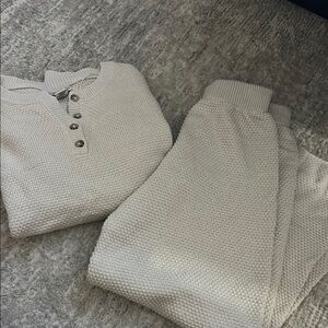 Cream Knit Henley Sweater and Pants Set